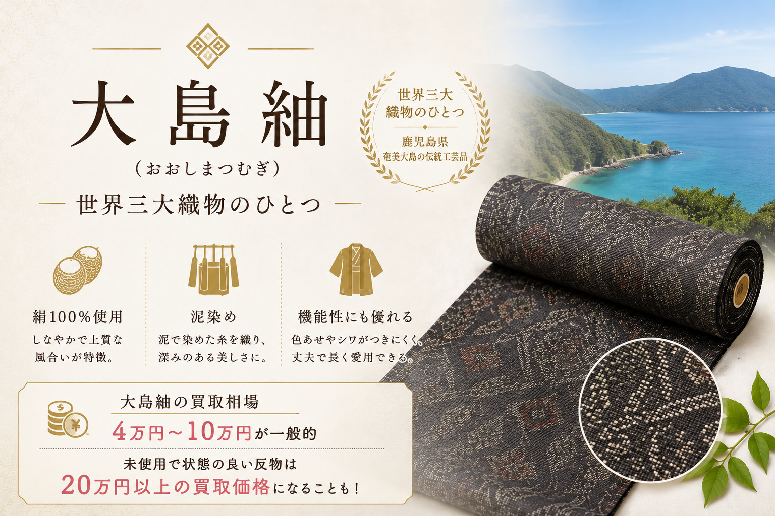 大島紬の反物の買取相場